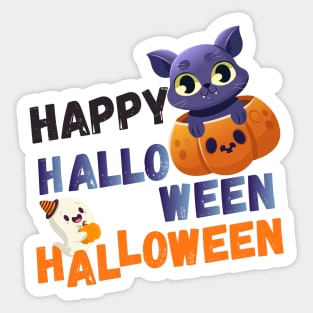 Happy Halloween Meoween - Cute Cat And Ghost Sticker